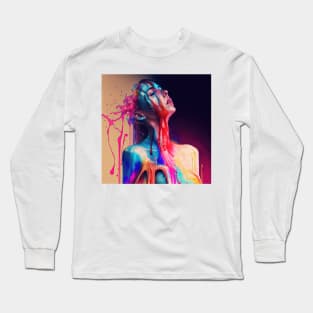 Taking in a Moment - Emotionally Fluid Collection - Psychedelic Paint Drip Portraits Long Sleeve T-Shirt